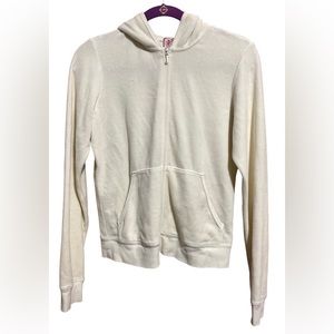 Juicy Couture Hooded Off White Cream Velour Track Jacket Y2K Embellished Large